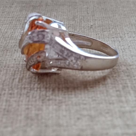 Gold Synthetic Gem Stone Marcasite Silver Ring - Picture 3 of 10